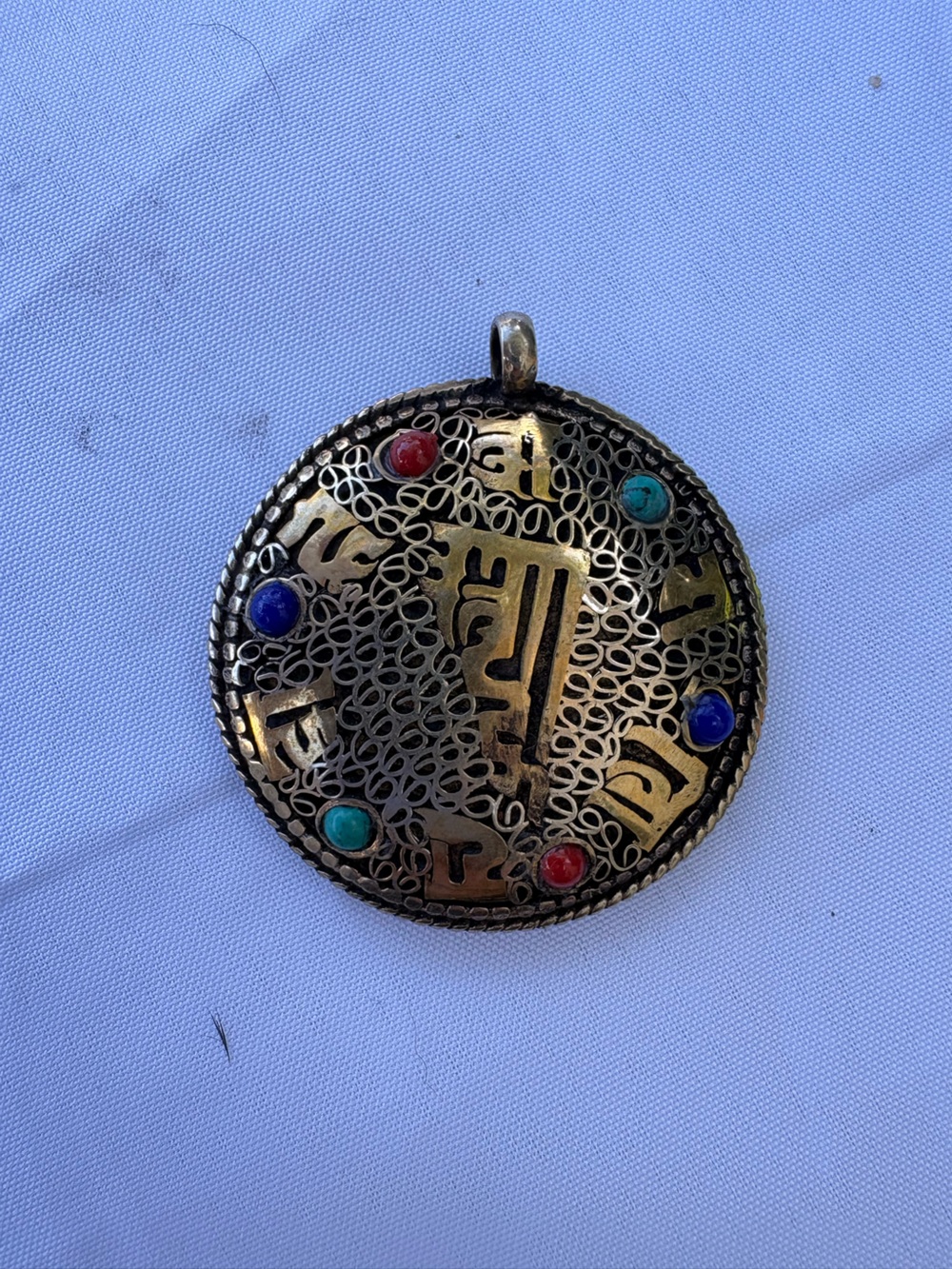 Handcrafted Gold-Tone Filigree Pendant with Multicolor Stones - Women's Jewelry